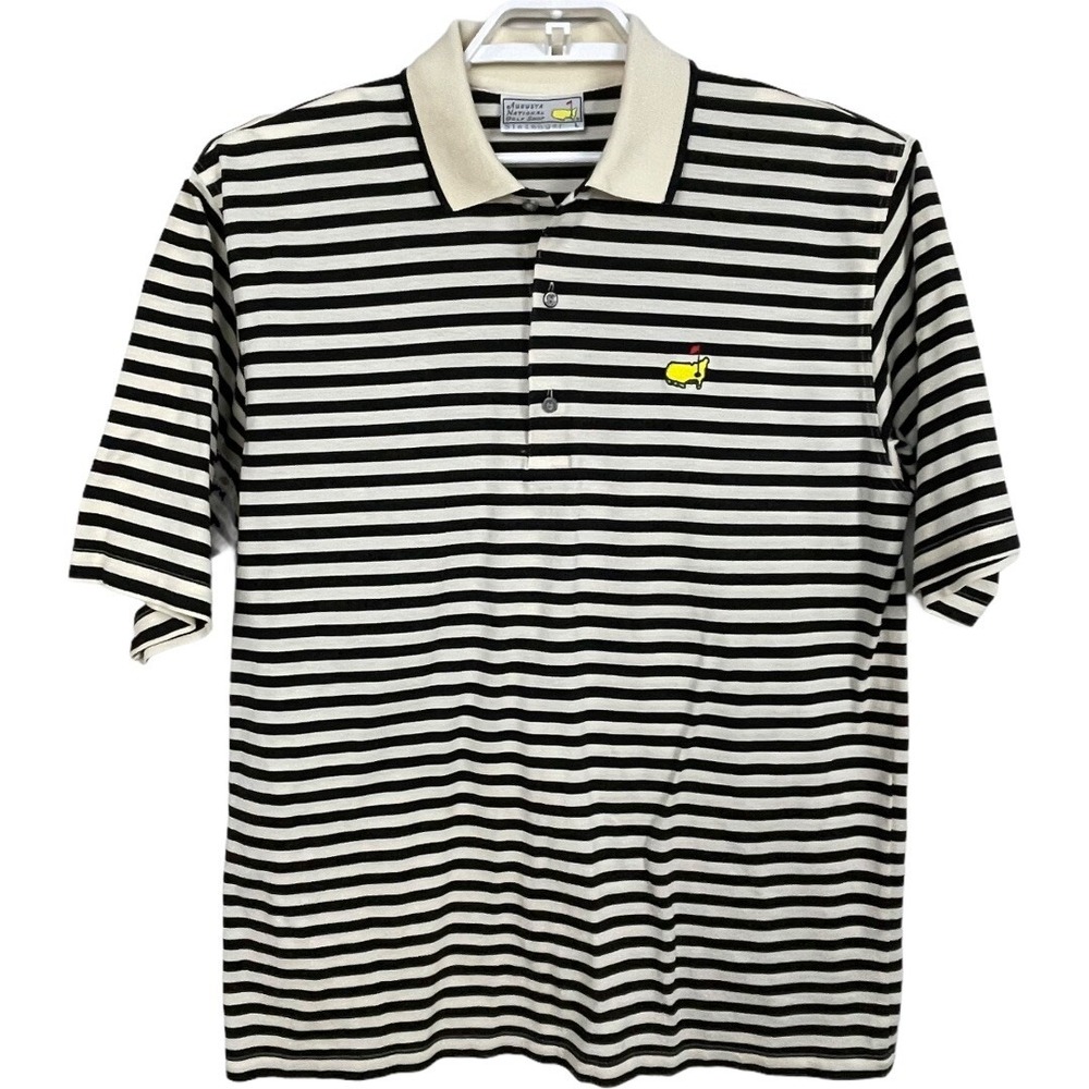 Slazenger Augusta National Golf Shops Masters Men's L Ivory Black Striped Shirt